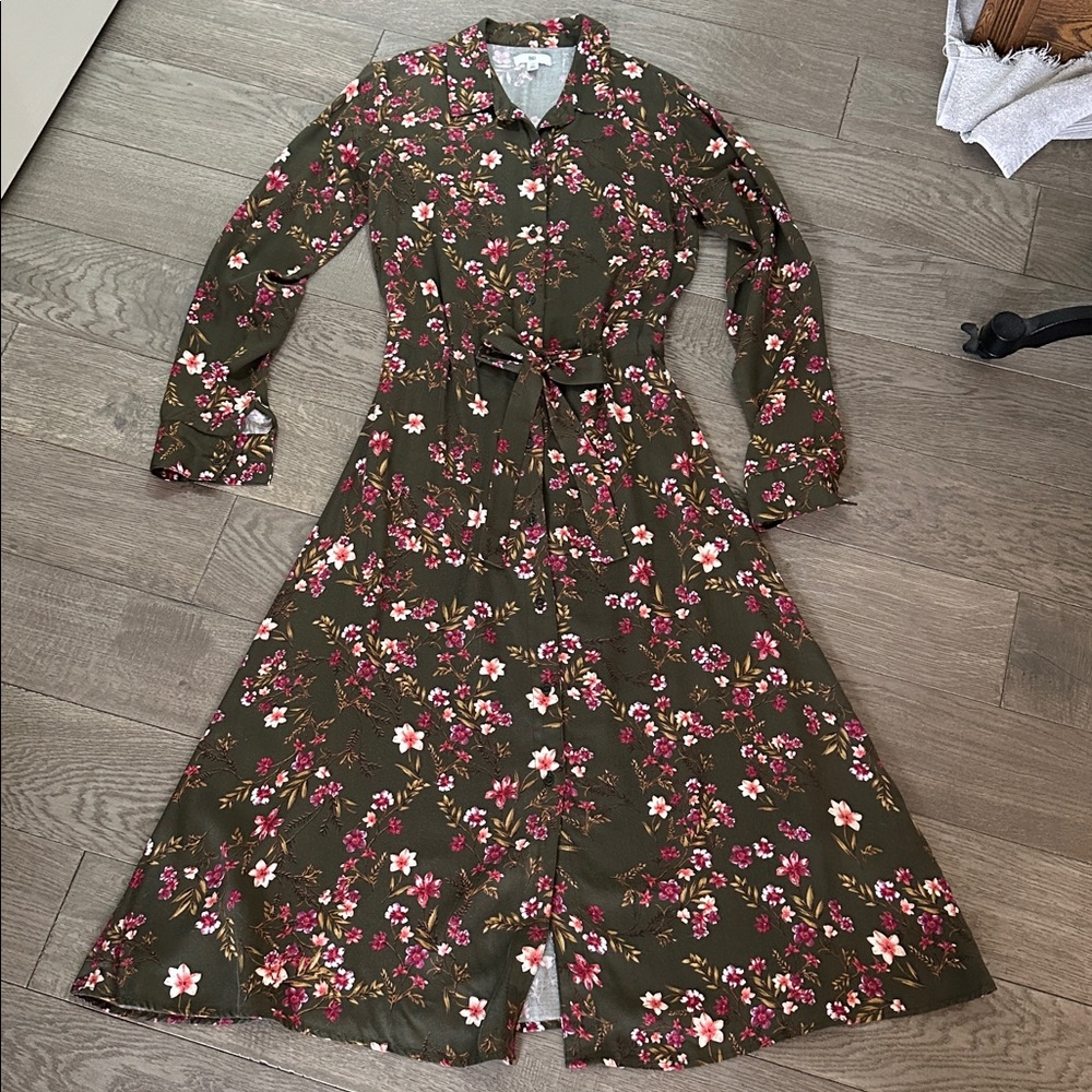 BP Olive Floral Long Sleeve Maxi Dress